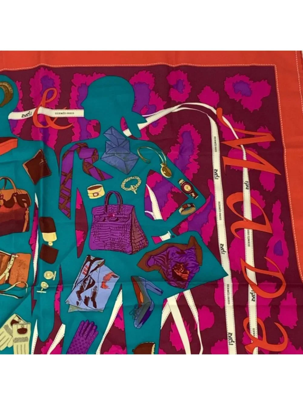 Hermes Carre 90 Monsieur Et Madame All Over Pattern Silk Scarf Multicolor - Picture 3 of 7